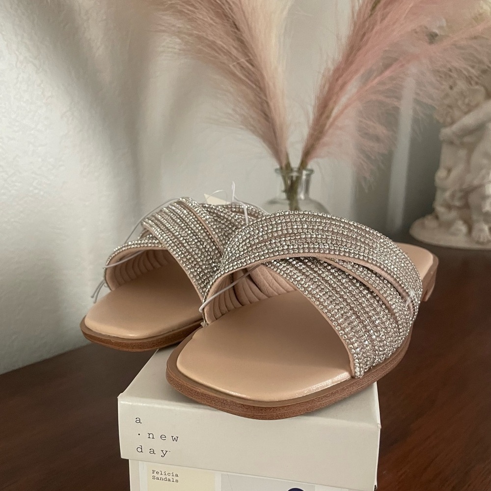 A New Day Cream Sandals Criss-Cross Slide Design